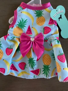 PET FASHION Blue Pink Trim "SUMMER FRUIT" Cachorro/Perro PEQUEÑO - Imagen 1 de 1