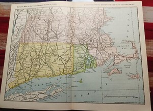 ☆1898 Dated Railroad Map MASSACHUSETTS CONNECTICUT RI Train Route Lines Station
