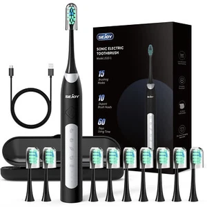 SEJOY Schallzahnbürste Elektrische Zahnbürste 10 Bürstenköpfen 5 Modi Reiseetui - Bild 1 von 17