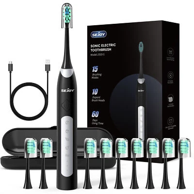 SEJOY Schallzahnbürste Elektrische Zahnbürste 10 Bürstenköpfen 5 Modi Reiseetui - Bild 1 von 4