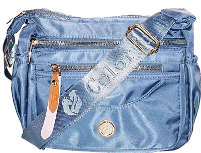 COLORFUL FOX SAFIRE BLUE WATER RESISTANT MULTI ZIP POCKET CROSSBODY BAG UNUSED - Image 1 of 4