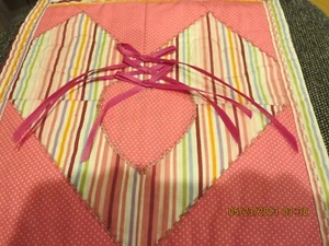 QUILTED 11" SQUARE HEART--STRIPE & POLKA DOT--APPLIQUE CENTER--#V2A-5 - Picture 1 of 24