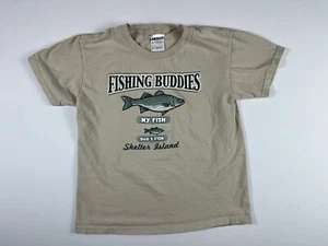 Shelter Island NY Youth Medium Beige Fishing Buddies Father Son T Shirt Striper - Picture 1 of 12