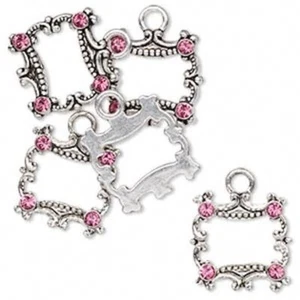 5 gotas cuadradas abiertas de acero plateado envejecido hechas con cristales rosas de Swarovski * - Imagen 1 de 1