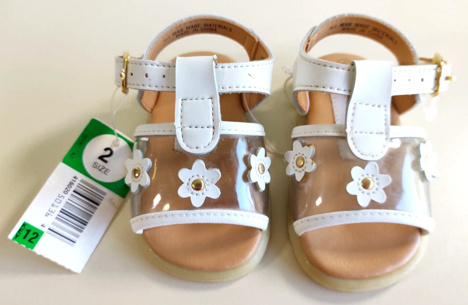 Vtg? NWT Gerber Baby/Toddler Sandals-Flex Support System ~White~Sz 2~Buckle - Image 1 of 4