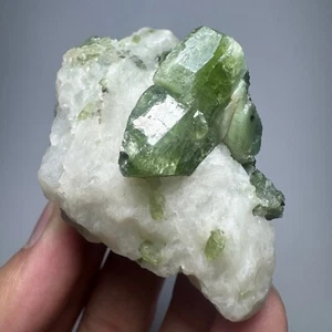 93 Grams Full & Well Terminated Top Green Diopside Crystals On Calcite @AFG - Picture 1 of 18