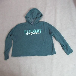 Old Navy Hoodie Girls Size XL 14-16 Green Sweatshirt Pullover Logo Cropped Prep - Picture 1 of 9