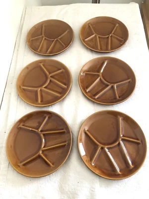 Lot 6 assiettes à fondue en Grès émaillé Nidervillier non estampillées marron - Photo 1/4