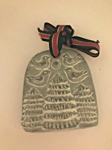 ISABEL BLOOM 1986 Gray Pottery Hanging Christmas Ornament Birds & Trees MINT - Picture 1 of 3