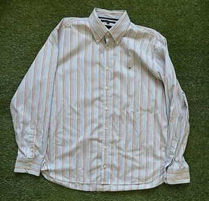 Tommy Hilfiger Button Up Shirt Light Blue Mens Sz XL Striped 80s Two Ply Cotton - Picture 1 of 6