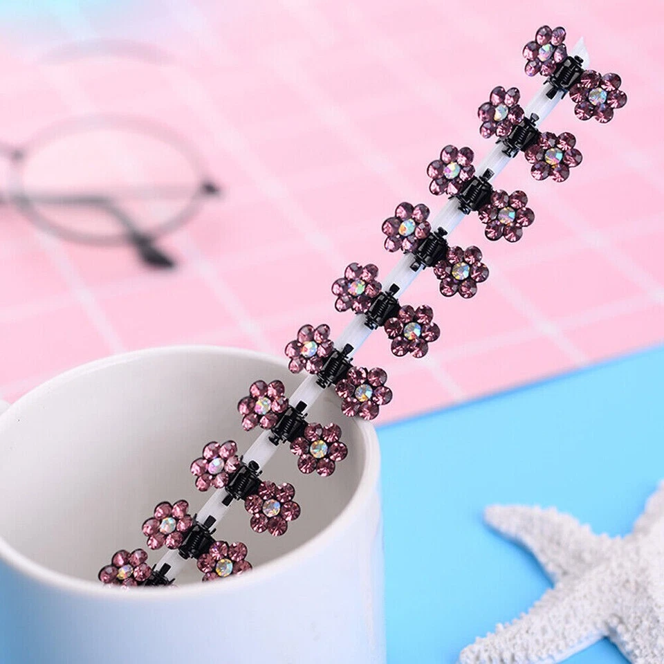 Girls Crystal Flowers Metal Hair Claws Rhinestone Mini Hair Claws Clips Clamps - Image 1 of 4