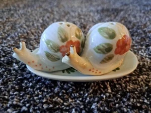 Schnecke Salz & Pfefferstreuer & Schale, Vintage Handarbeit Thailand, Keramik Porzellan - Bild 1 von 14