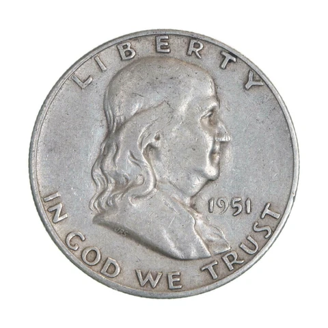 1951 S Franklin Silver Half Dollar VG 90% Silver 50c Very Good Cover