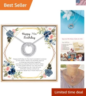 Минималистичный 70-й день рождения подарок ожерелье - семь колец дизайн в стерлинговом серебре - Изображение 1 из 4