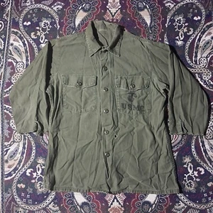 Vintage 60's OG-107 Sateen Shirt USMC Military Men's Vietnam Stencil Size 21x26 - Picture 1 of 9