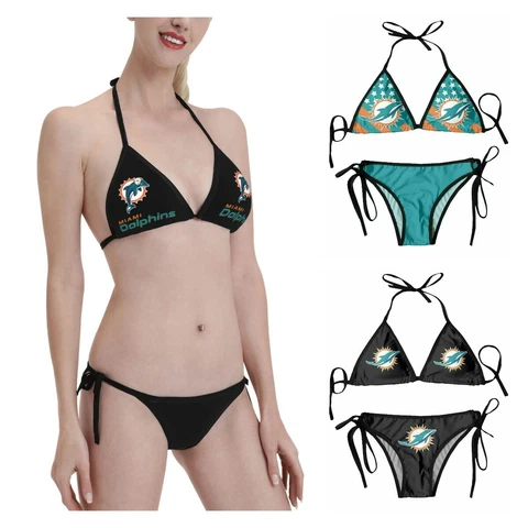 Miami Dolphins Women's Bikini Beach Swimsuit Underwear Panty Set Cover