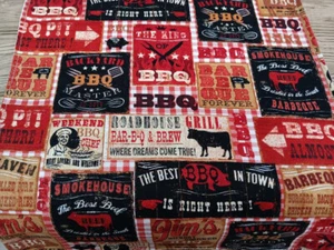Handmade Reversible Table Runner BBQ Print and Solid Creamy White Choose Size - Picture 1 of 8