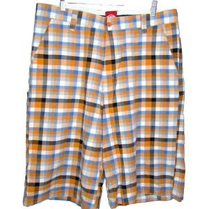 PJ Mark Chino Shorts Herren 36 orange/blau/weiß kariert Mets-Farben 13" Schrittlänge 26" lang - Bild 1 von 23