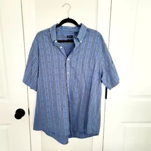 Arrow Blue Tartan Plaid Short Slv Button-Up Shirt Sz XL/17-17.5 Business Casual - Picture 1 of 5