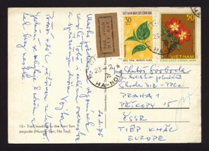 NORTH VIETNAM 1976 Hanoi to CSSR Airmail Postcard Tien Son pagoda, Plants - Picture 1 of 2