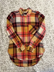 American Eagle Women's Plaid Boyfriend Fit Button Up Long Sleeve Shirt Size S T4 - Picture 1 of 4
