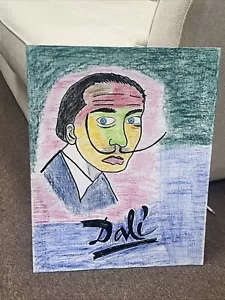 Painting Wall Art Plakazzo’s Modern Art “ Mr Dalí” 16x20 Oil Pastel Canvas Panel - Picture 1 of 9