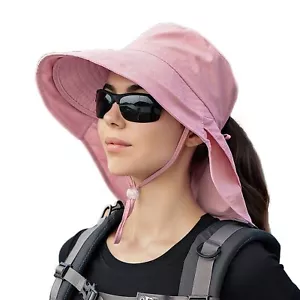 Women Sun Hats UV Protection Wide Brim Foldable Ponytail Hole Beach Hats with... - Picture 1 of 6