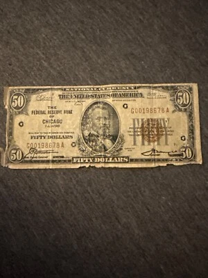 50 dollar bill the federal reserve bank of Chicago Gold seal 1929 good condition - Image 1 of 2