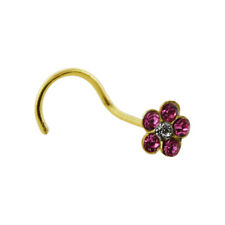 Fancy 22G 9K Solid Yellow Gold Crystal Flower Nose Stud Piercing Sold Per Piece
