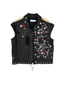 Coach Embellished Cap Sleeve Black Leather Vest Size 2 - Picture 1 of 12