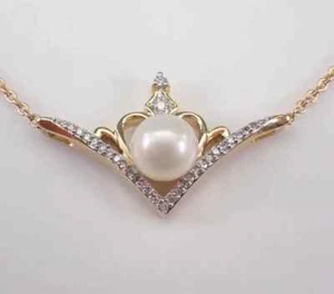 2,10 kt runder Schliff natürliche Perle Krone Anhänger 14 K Gelbgold vergoldet kostenlose Kette - Bild 1 von 9