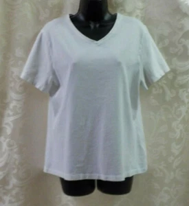Croft & Barrow Knit Top Size XL White Short Sleeves V Neck Cotton Blend Stretch - Picture 1 of 10