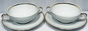 Lot Of 4 ~ BARONET REGINA ELEGANT WHITE Gold Rim & Verge Bowl and Saucer 2 Sets - Picture 1 of 12