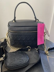 Betsey Johnson Skull Crossbody Bag with Pouch Black Halloween Rare Brand New - Picture 1 of 11