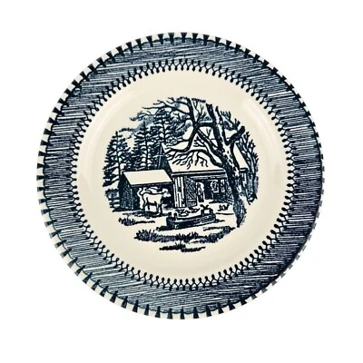 2 pratos de pão Edwin Knowles COUNTRY LIFE Currier & Ives azul 6" celeiro de fazenda - Imagem 1 de 4