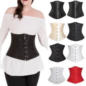 Women Sexy Overbust Boned Corset Burlesque Basque Top Lace-Up Bodyshaper Bustier - Picture 1 of 22