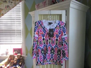 NWT FLOWERS BY ZOE Ikat print tunic top cover up Sz 6 - Picture 1 of 8