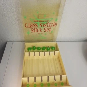 Boston Warehouse 2003 Retro MCM Glass Swizzle Sticks Olives Set Of 6, 8" - Picture 1 of 5