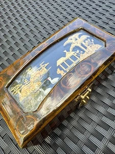 Vintage Chinese lacquered cork art diorama Lined jewelry box People’s Republic - Picture 1 of 12