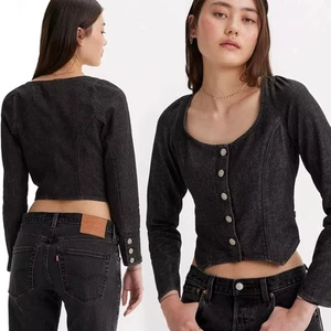 Levi's : NEW $79.50 Weston Long Sleeve Corset Black Wash Denim Top : XS - Picture 1 of 9