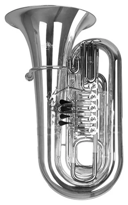 Tuba Professionale 5 Valvula Rotativa Minibal Ottone Lacca Argento Set Custodia - Immagine 1 di 4
