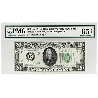 1934A $20 Federal Reserve Note New York PMS 65 GEM UNCIRCULATED EPQ - Image 1 of 2