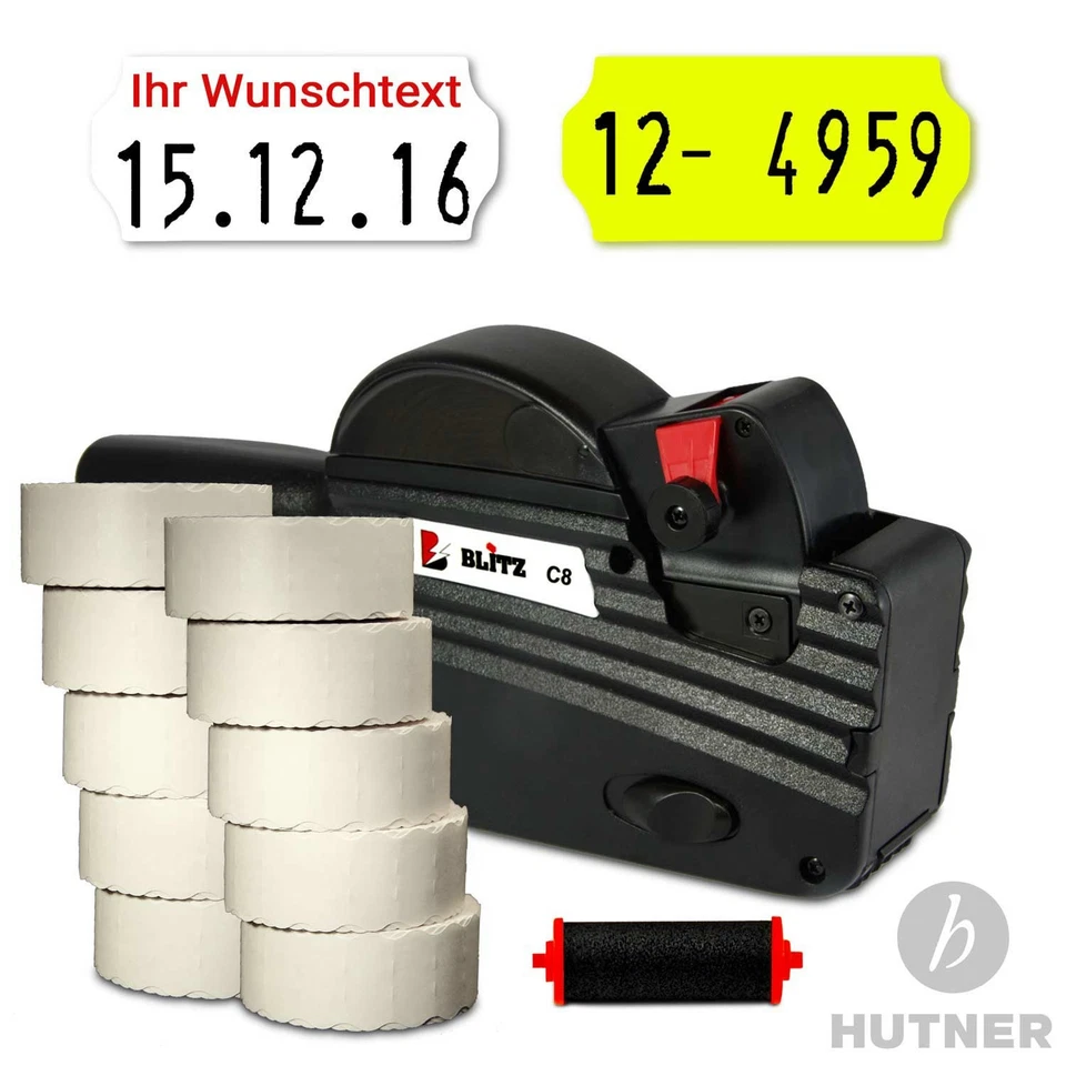 SET Blitz C8 Preisauszeichner inkl. 10 Rollen Etiketten 26x12 WR + 1 Farbrolle