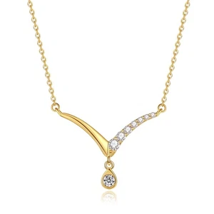 Fancime Natural Diamond Necklace For Women, 18K Yellow Gold, V-Shaped Pendant, _ - Picture 1 of 6