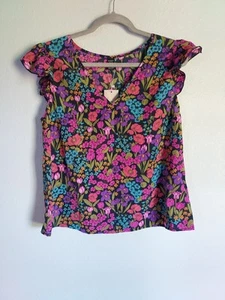 Emery Rose Women's Multicolor Floral Short Sleeve V-Neck Blouse - Size XL - NEW - Picture 1 of 3