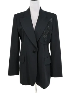 Escada Jacket Womens 8 US 38 EU Black Wool Blazer Lined Sequins Margaretha Ley - Picture 1 of 16
