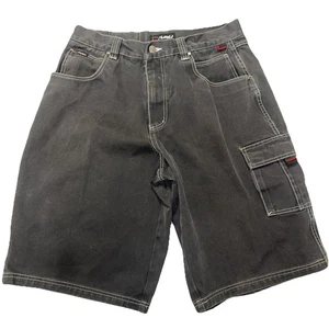 FUBU Jorts Vintage Cargo Shorts Sz 36 Faded Black Denim Baggy Streetwear Y2K - Picture 1 of 15