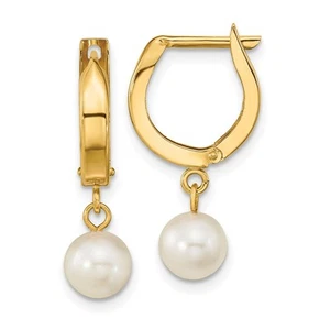 14k Yellow Gold 6-7mm Akoya Saltwater Cultured Pearl Hoop Drop & Dangle Earrings - Picture 1 of 4
