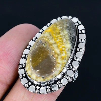 Bumble Bee Jasper 925 Silver Plated Handmade Ring of US Size 8 - Image 1 of 3