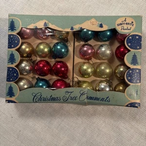 Shiny Briite Miniature Vtg Christmas Glass Ball Ornaments 24 With Box 15mm Japan - Picture 1 of 13